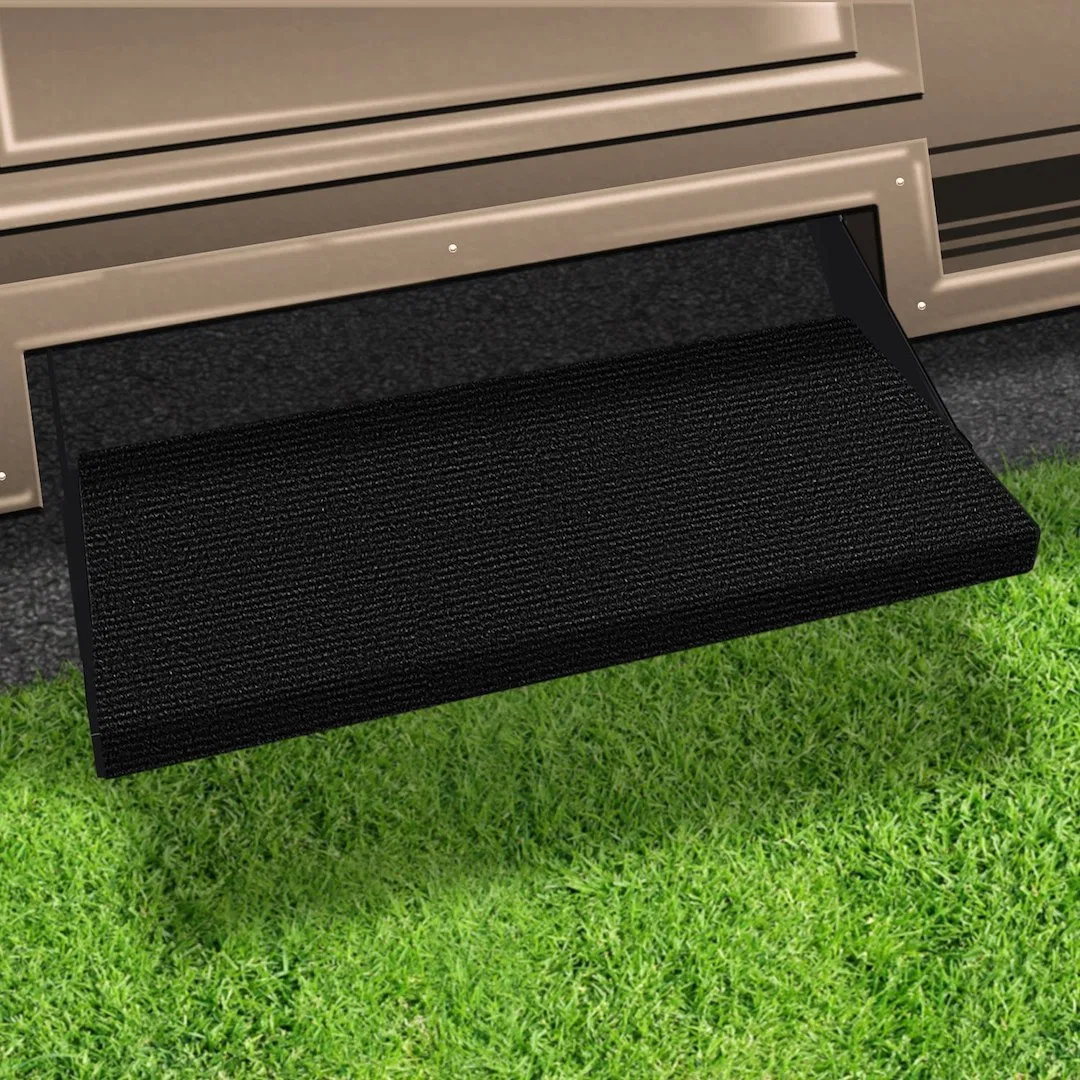 2-0354 – PRESTO FIT Entry Step Rug, Wrap Around Hook And Spring 23 Inch Width Black Onyx Micro-Ribbed Textured Olefin...